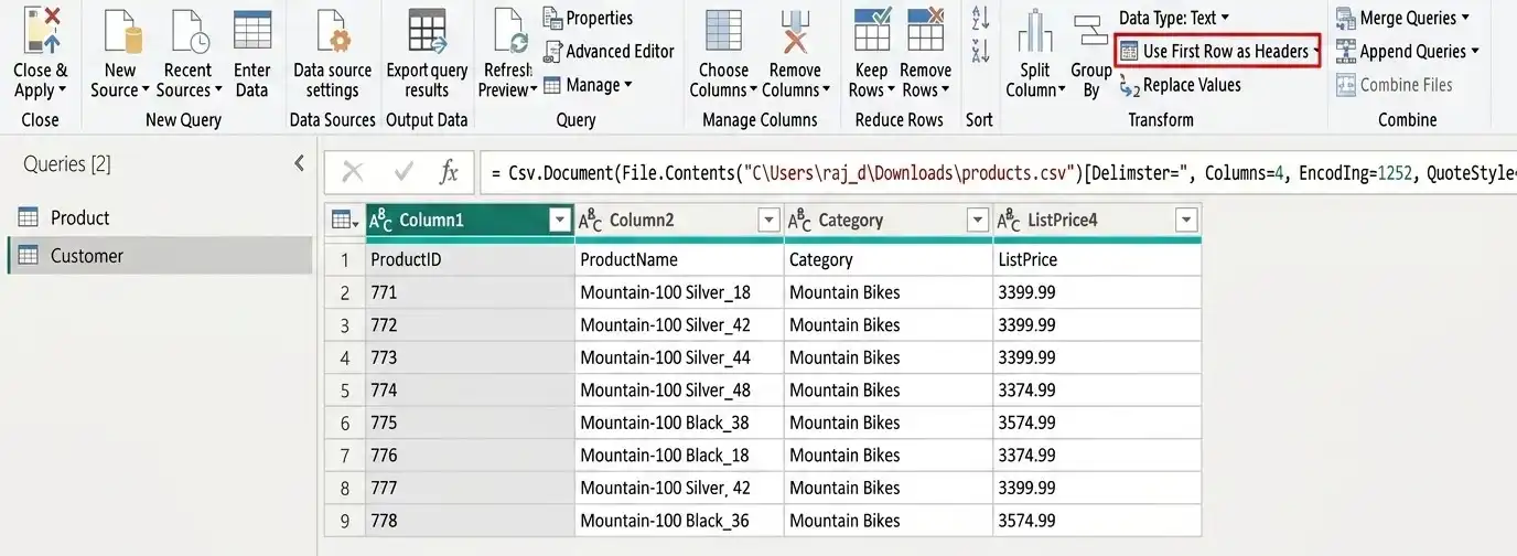 Promote Headers in Sheet