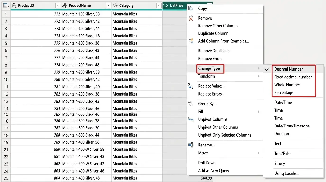 Change Data Types in Sheet