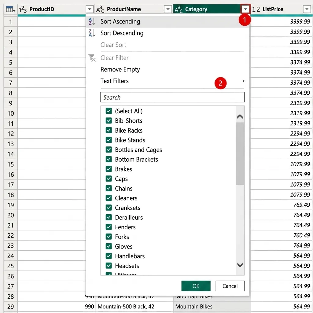 Filter Rows in Sheet