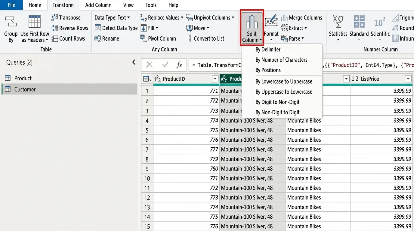 Split Data in Columns