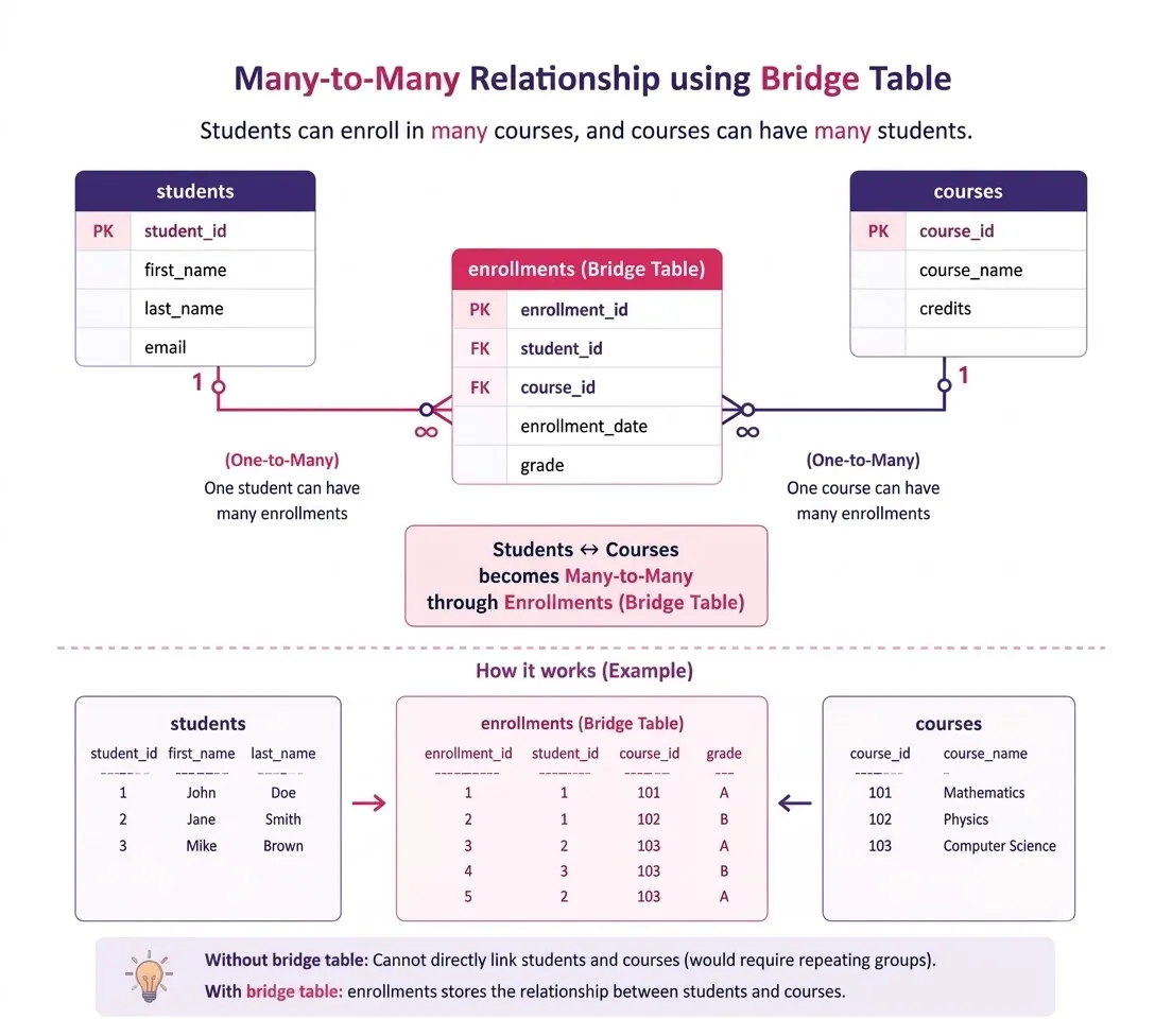 Students and Courses Bridge Table